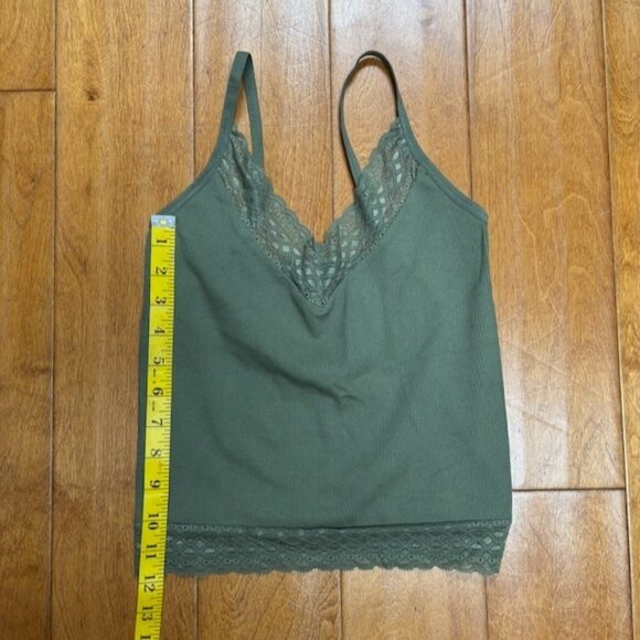 Self Esteem Y2K Lace Trim Ribbed Green Tank Top Size XS Cropped 90s Boho Casual - Picture 8 of 9